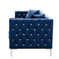 thumbnail image 4 of Blue Velvet Sofa with Jeweled Buttons, Square Arm Design, Includes 2 Pillows, 59.4 Inch Wide for Living Room Comfort, 4 of 9