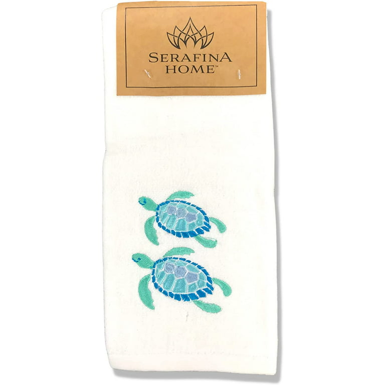 Serafina Home Summer Soft Absorbent Embroidered Whale Guest Hand Towels:  Family Fun, 2 Piece Light Green Towels
