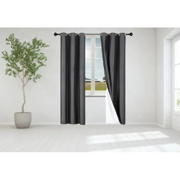 Gorgeous Home Linen 2pc Set Blackout Window Grommet Curtain Foam Lined Panels 35" Wide X 84" Length Each Pc. Solid Color Charcoal Gray