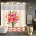 thumbnail image 5 of No Hook Shower Curtains with Snap-in Liner Set, Spring Flowers Waterproof Hotel Style Bathroom Shower Curtain, Vintage Pastoral Floral Leaves Farm Checkered Mesh Top Bath Curtains 72''x72'', 5 of 9