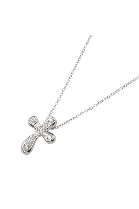 Pre-Owned Tiffany & Co. Small Cross Diamond Necklace, Platinum 950, Women's Jewelry,...