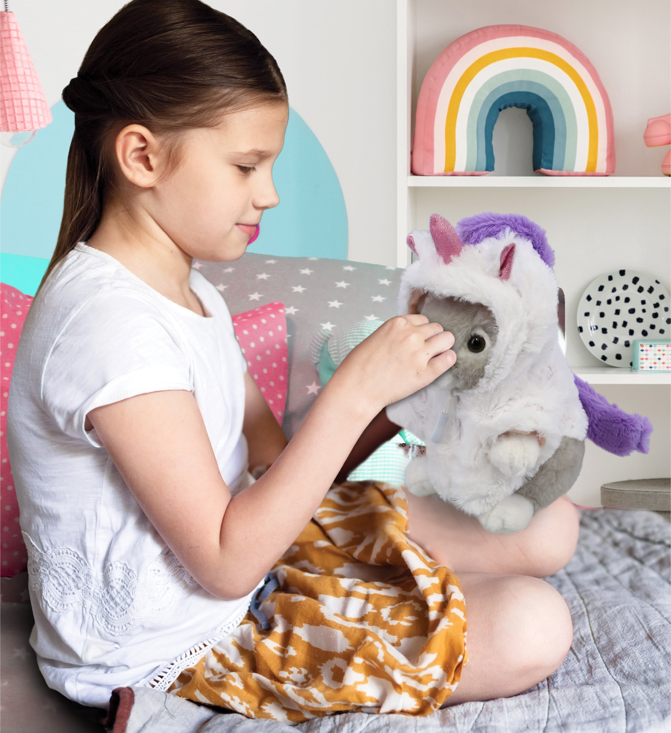DolliBu Grey Rabbit Unicorn Plush Stuffed Animal Toy - Super Soft Bunnycorn Dress Up with Removable Unicorn Plush Outfit, Cute Fantasy Gift - 6.5 Inches