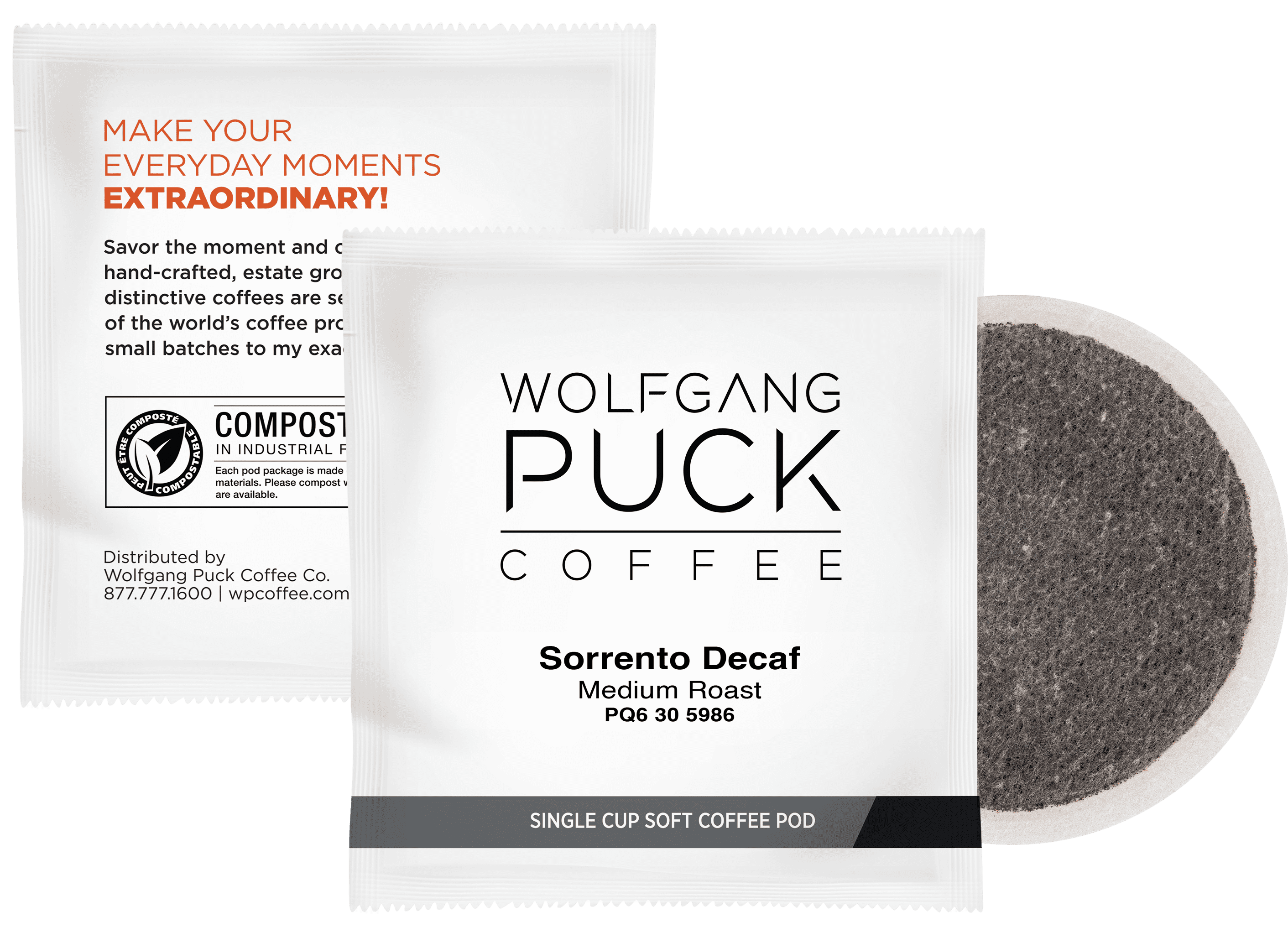Wolfgang Puck Coffee Soft Pods, Sorrento Decaf, Medium Roast, 18 count (pack of 6)