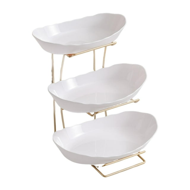 Frutero para encimera de cocina, cuenco para servir con rejilla de metal, expositor multicapa para aperitivos, fiestas, encimeras, estilo rústico. Estante dorado de 3 niveles