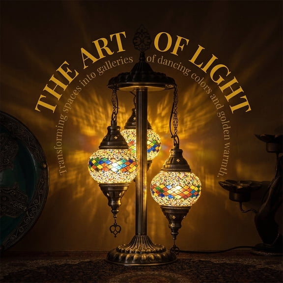 Bedside Lamp 3 Globe Turkish Moroccan Colorful Mosaic Antique Table Lampshade
