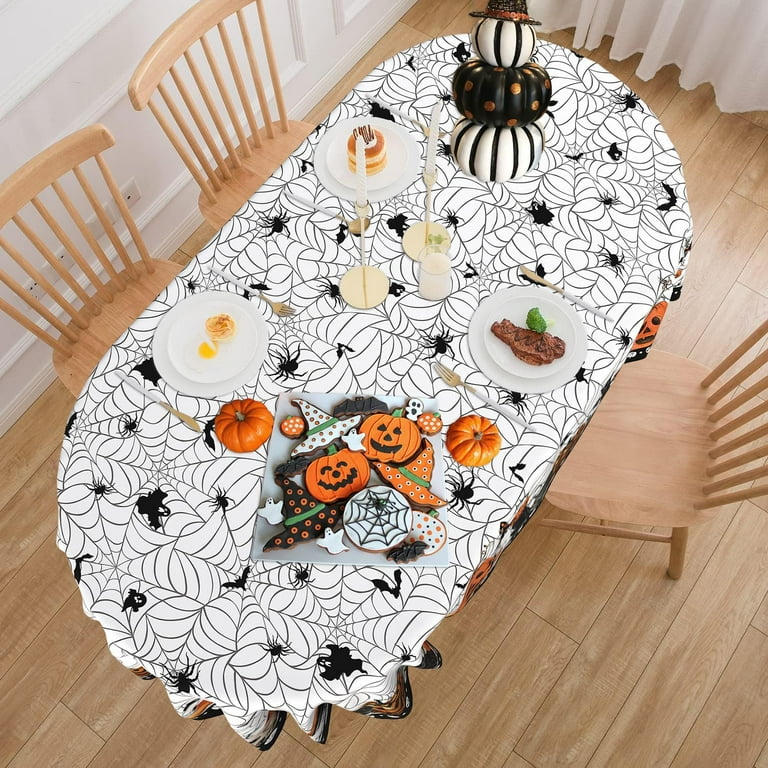 Oval Halloween Tablecloth 60 x 84 Inch, Halloween Spider Web