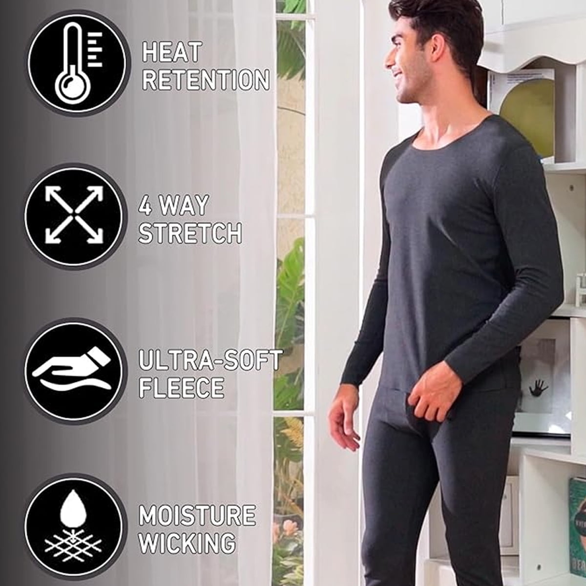 Black Thermal Underwear for Men Fleece Lined Long Johns Base Layer Set Top Bottom for Cold Weather Walmart