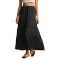 thumbnail image 4 of Faldas Largas Escalonadas para Mujer, Plisadas, en Forma de A, con Cintura Elástica Ajustable y Cordón Ajustable, Falda Larga . Negro S, 4 of 10