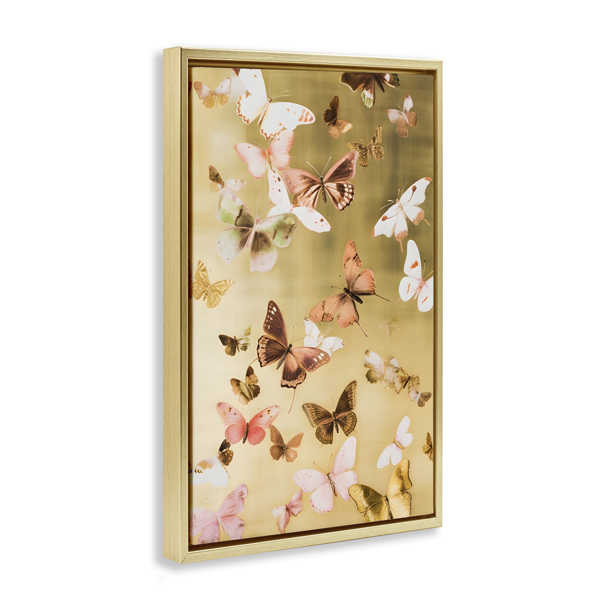 Stupell Industries Papillon Butterfly Array Animals & Insects Painting Gold Floater Framed Canvas Art Print Wall Art, 21 x 31
