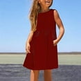 thumbnail image 2 of WRKEKC Girls Dresses Summer Sleeveless Round Neck Dress with Pockets Comfortable Casual Solid Color for 3-14 Years Kids, 2 of 5