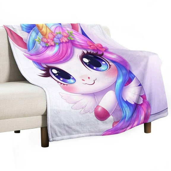 Cute Unicorn with Rainbow Mane Throw Blanket Warm Microfiber Flannel Bedroom Decor Blankets For Beds