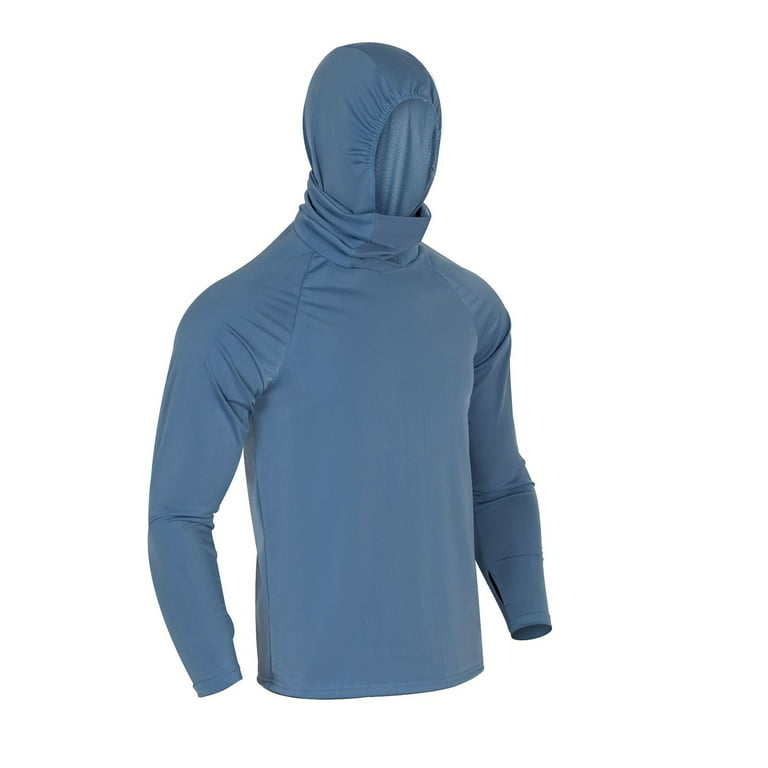 Outfmvch Hoodies for Men Summer Face Mask Sunscreen Fishing Thumb Hole Hoodie Quick Dry Womens Tops Mens Sweaters Light Blue, Men's, Size: Large