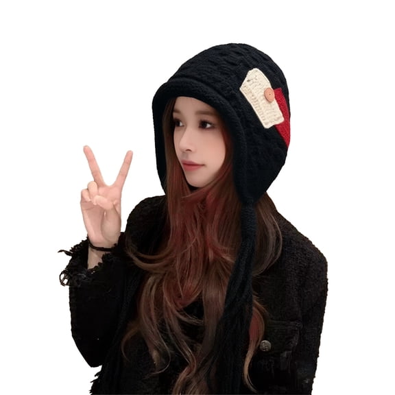 Fenny Winter Hats for Women Fall Clothes Faux Fur Knitted Ear Muff Fuzzy Women's Hats & Caps Black