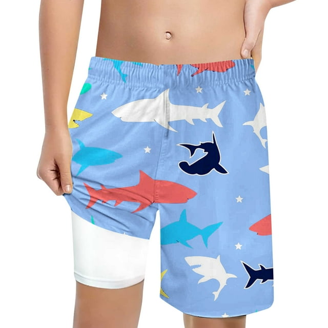 Sunnyoo Petits Garçons Short de Bain avec Doublure de Compression Imprimé Requin