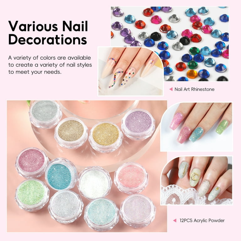 Coscelia Acrylic Nail Kit for Beginners, 12PC Glitter Decorations
