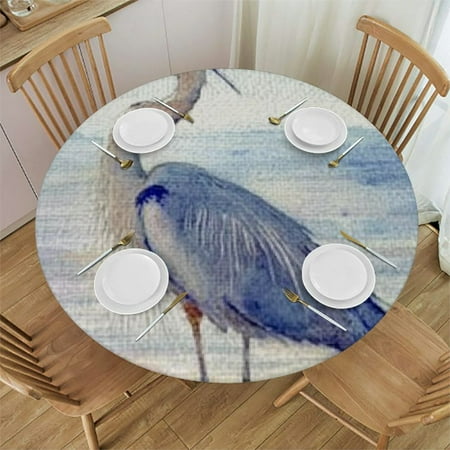 

Sheronv Blue Heron Beach Watercolor Painting Round Table Cover Stain Resistant Washable for Indoor Outdoor Kitchen Dining Wedding Parties 100% Polyester Elastic Edge 42 -46