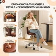 thumbnail image 2 of Ktaxon Office Computer Desk Chair with Rolling Wheels, Vanity Stool with Faux Leather Seat, Adjustable Task Chair for Study Make-up Dressing Brown, 2 of 8