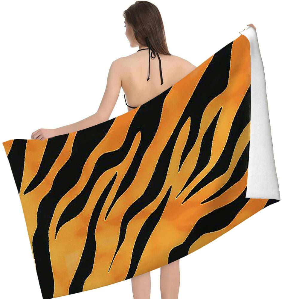 PHYHOO Tiger Skin Print Microfiber Beach Towel, Animal Pattern Large Oversized Beach Towel Lightweight Quick Dry Soft Absorbent Bath Towel, Sand Free Towel for Swimming Travel Sports 30x60in