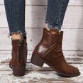 thumbnail image 4 of NECHOLOGY Botas Mujer Zapatos Botines mujer Botas de moda de tacón grueso con cremallera trasera y cabeza redonda con panel de cuero de ante plisado sólido Vintage para mujer (Brown, 7), 4 of 7