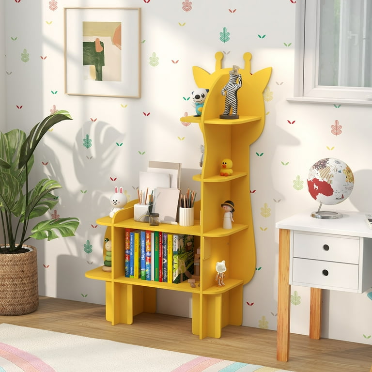 Costway Giraffe Bookcase for Kids 4 Tier Toy Storage Organizer with Open Storage Shelves Walmart