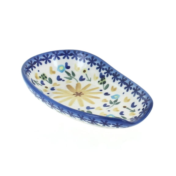 Blue Rose Polish Pottery Yellow Daisy Small Spoon Rest
