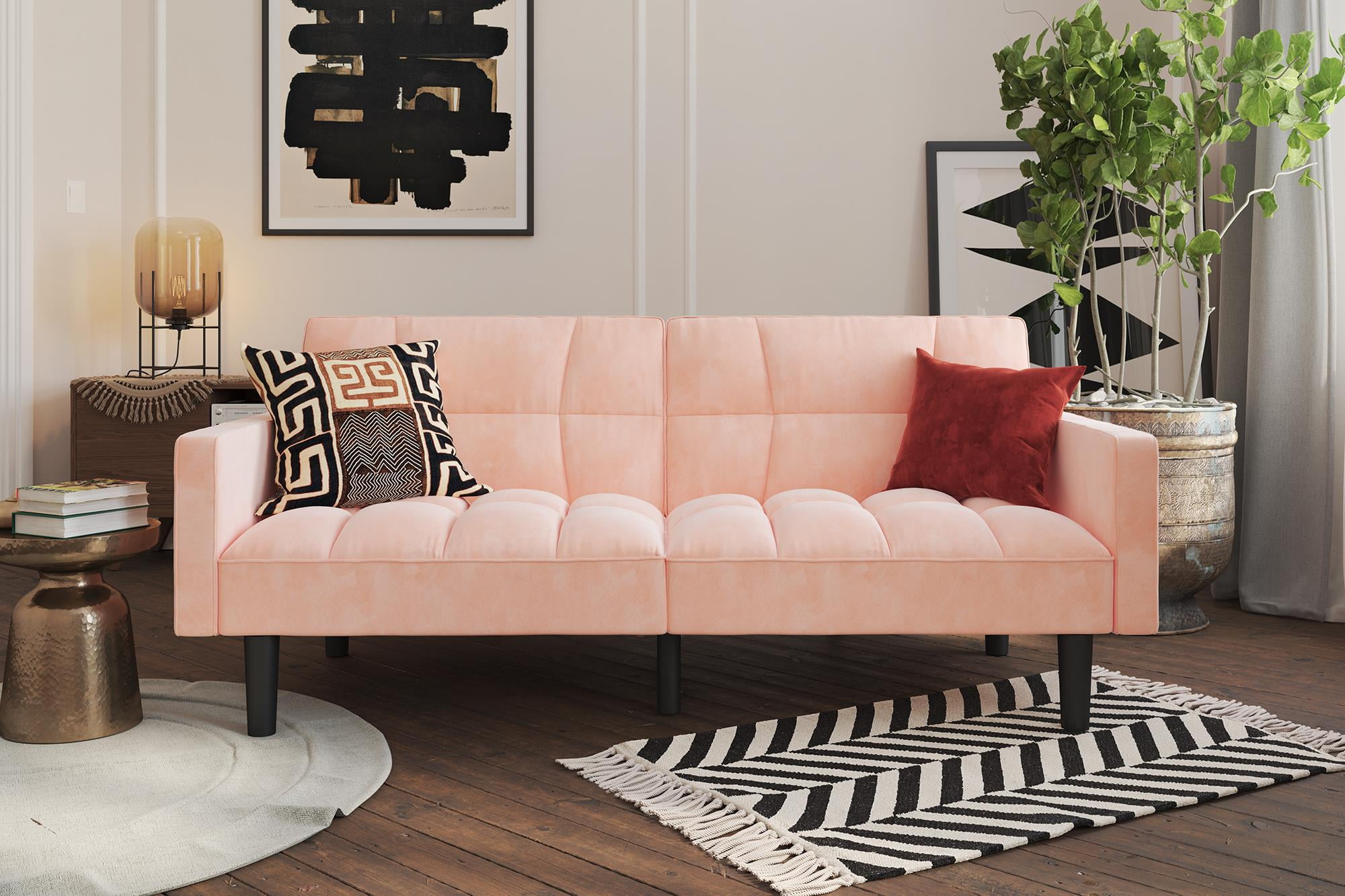 DHP, Harper Convertible Sofa Sleeper Futon with Arms, Pink