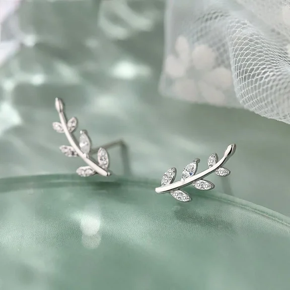 925 Sterling Silver Olive Leaf Stud Earrings – Tiny Leaves, Dainty Minimalist Design for Women, Hypoallergenic Jewelry Gift