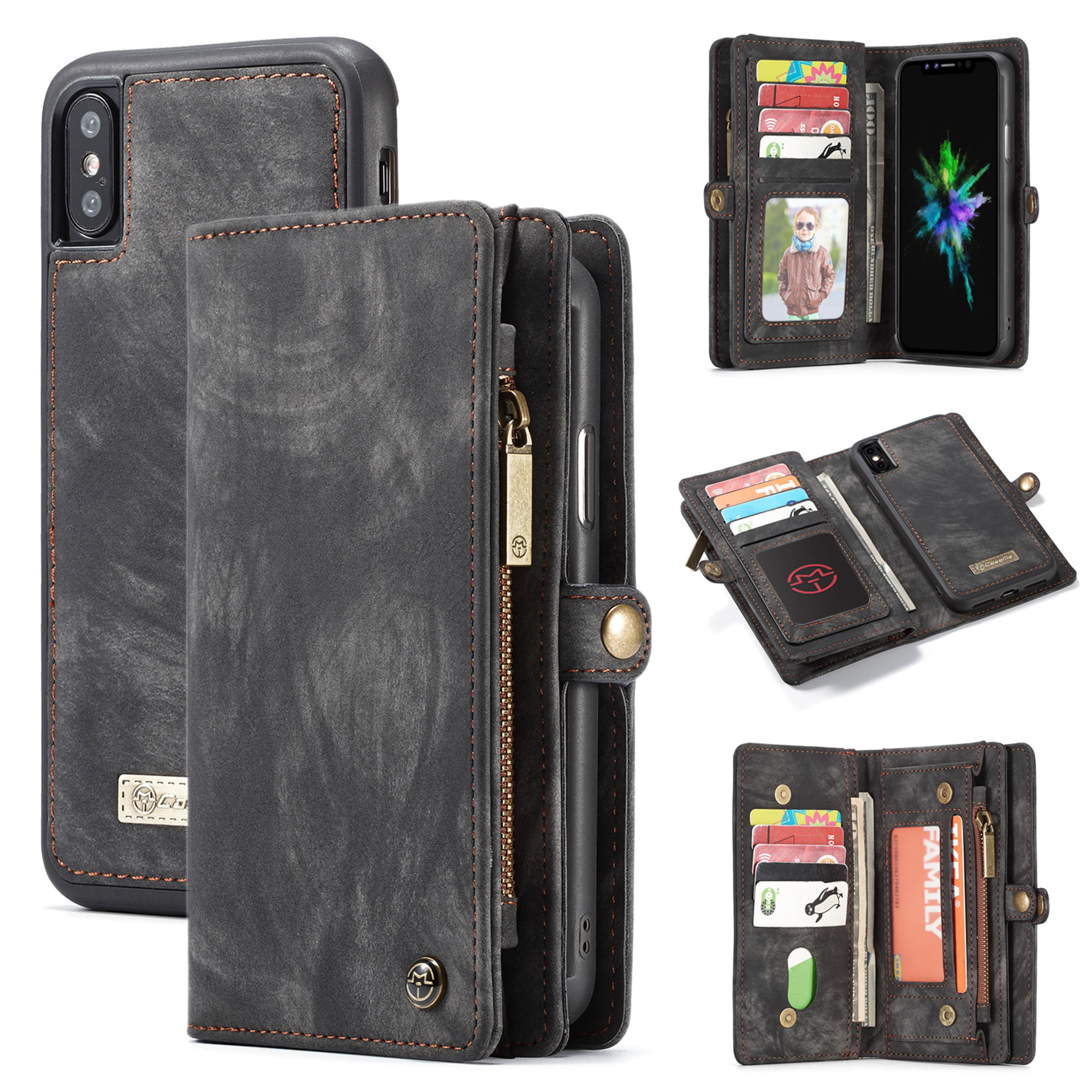 iPhone Xs Case,iPhone X Case,DAMONDY Premium PU Leather Wallet Purse Card Holders Design Kickstand Cover Double Magnetic Clasp Durable Shockproof Soft Bumper Case for iPhone Xs 5.8 Inch-Black