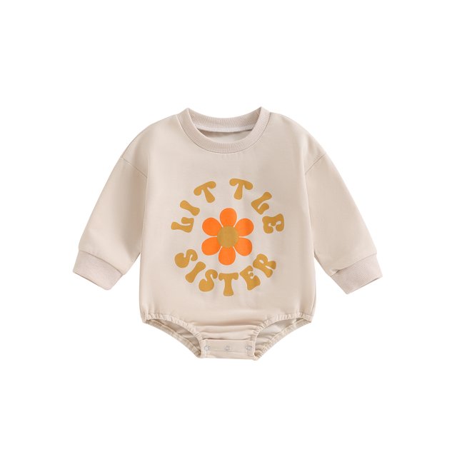 Mialoley Sister Matching Romper Outfits Letter Flower Print Long Sleeve Toddler Sweatshirt Fall Clothes