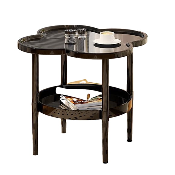 Mesa auxiliar de dos niveles con forma de flor y estante de almacenamiento abierto, mesitas de noche, sala de estar, dormitorio, oficina, sofá, mesita de noche, mesa de centro