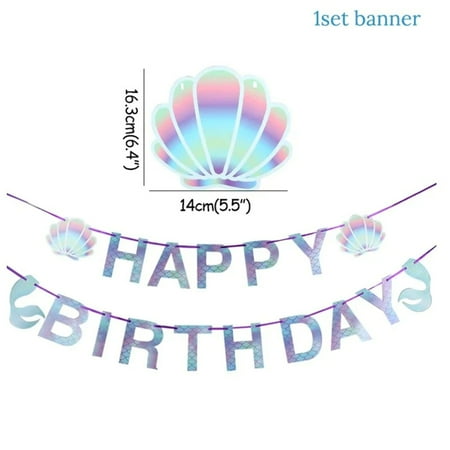 Mermaid Tail Party Headband Happy Birthday Bunting Banner Mermaid Birthday Party Decoration Girl Baby Shower Under the Sea Party
