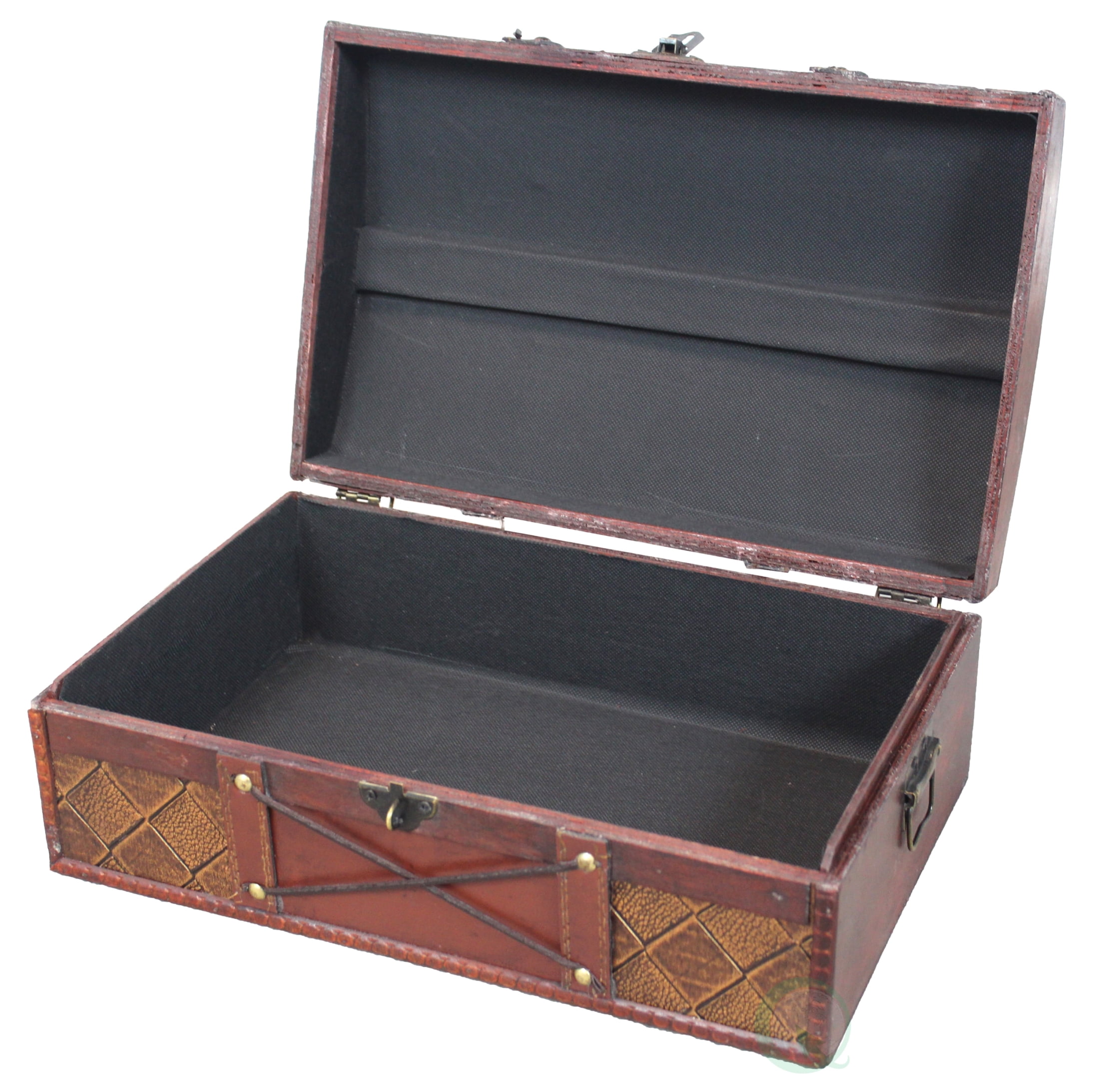 New Vintiquewise Antique Style Wood and Leather Trunk with Round Top QI003010 