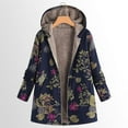 thumbnail image 4 of Women Warm Oversized Reversible Fleece Puffer Shearling Down Long Jackets Outerwear with Hood Leaf Dark Blue 5XL, 4 of 6