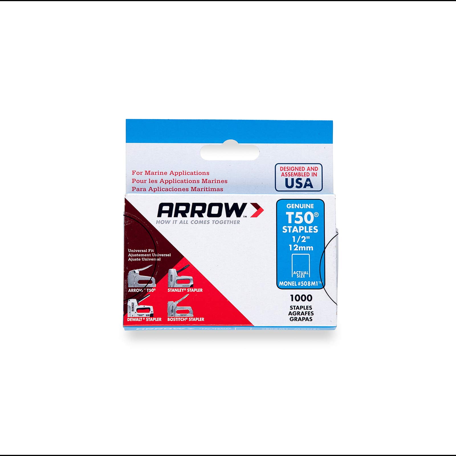 Arrow Fastener 508m1 Genuine T50 Monel Rustproof 1/2 Inch Staples 1 000-pack for sale online