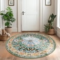 thumbnail image 5 of 4 ft Round Area Rug, Yamaziot Boho Vintage Oriental Circle Carpet, Washable Non Slip Non Shedding Soft Faux Indoor Floor Mat Rug for Bedroom Living Room Sofa Office, Green, 5 of 8