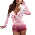 thumbnail image 2 of Lilgiuy Long Sleeve One Piece Bodysuit V Neck Bodycon Floral Print Shorts Stretchy Pajama Playsuit Rompers Jumpsuit for Work Office Business, 2 of 5