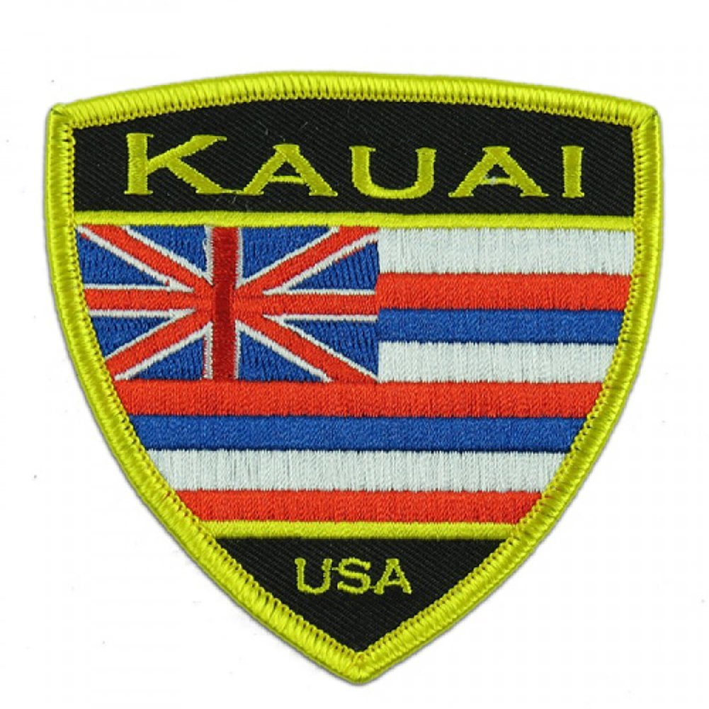Hawaii Kauai Flag Shield IronOn Embroidery Applique Patch