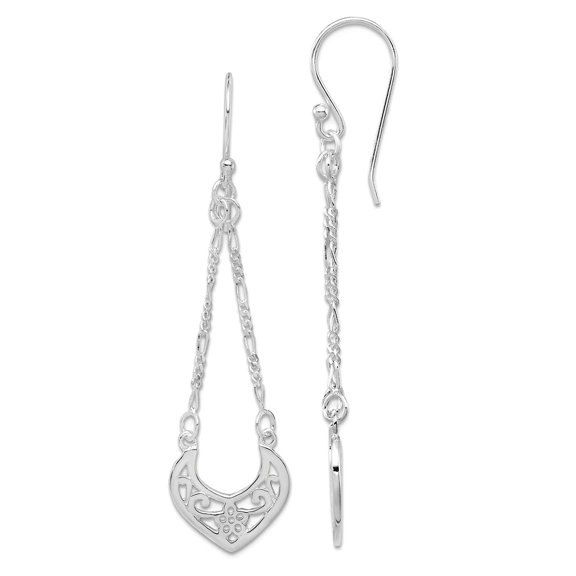 925 Sterling Silver Polished Shepherd hook Filigree Long Drop Dangle Earrings 56x16mm Wide Dangle Earring for Women