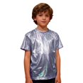 thumbnail image 4 of YOUYEDIAN Kids Short Sleeve Sequin Shirt Girls Carnival Sparkly Metallic Dance Party Top Elegant Glitter Crewneck Tees Clothes Royal Blue, 4 of 5