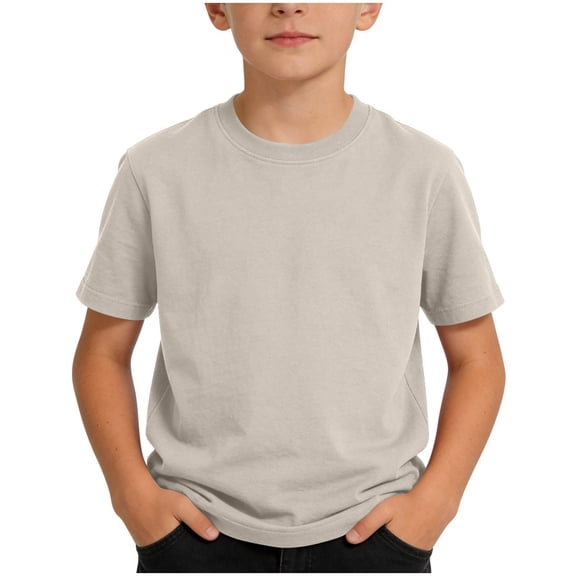 Boys and Girls Short Sleeve Cotton Shirts Crewneck Solid Basic T-Shirts 2-15Y Unisex Summer Casual Pull Over Tees