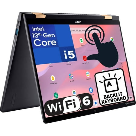 Acer Chromebook Spin 714 14" Touchscreen FHD+ 2-in-1 Laptop, 13th Gen Intel 10-Core i5-1335U (Beat i7-1270P), 8GB LPDDR4X RAM, 128GB PCIe SSD, WiFi 6, Bluetooth 5.2, Backlit Keyboard, Chrome OS, BROAG