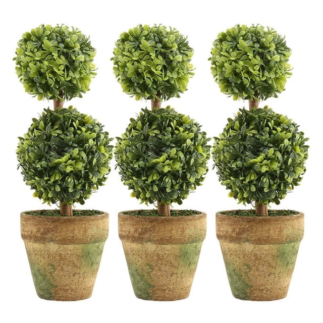 3X ÁRboles de Plástico Artificial en Macetas Planta en Maceta Decoración JardíN Patio Interior Al Aire Libre Patrón: Dos Bolas