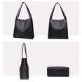 thumbnail image 3 of Bolso de mano informal para mujer, bolso hobo grande con cremallera, bolso de compras de cuero (negro), 3 of 7