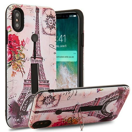 Apple iPhone Xs Max (6.5 inch) Phone Case Shockproof Hybrid Rubber Rugged Case Cover Slim with Silicone Strap & Metal Stand Paris Memory Phone Case for Apple iPhone Xs