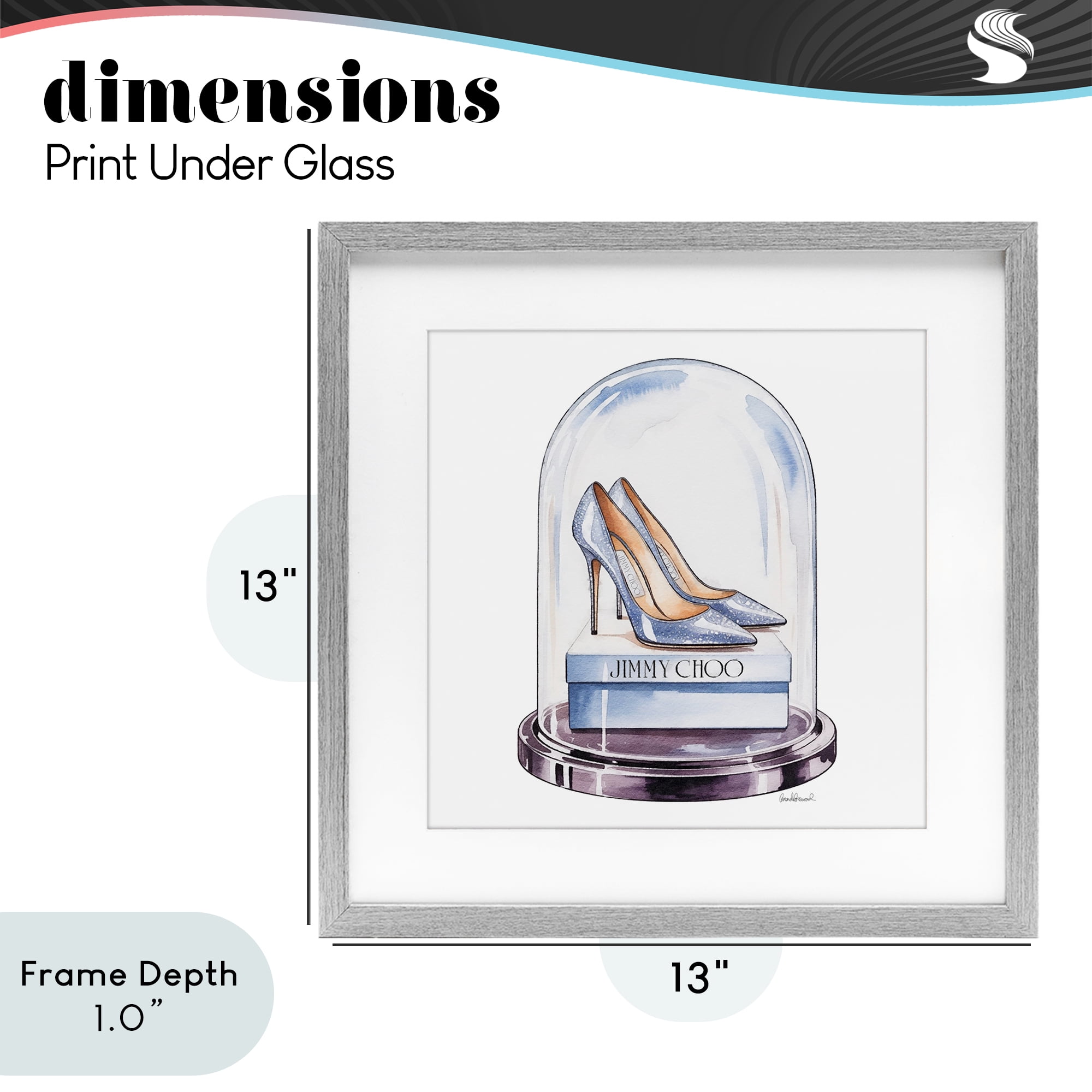 Stupell Industries Elegant Shoes in Bell Jar Gray Framed Print Under Glass, design by Amanda Greenwood
