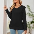 thumbnail image 6 of gakvbuo Fall Women Casual Solid Long Sleeve Ruffles Hoodie V-Neck T-Shirt Blouse, 6 of 7