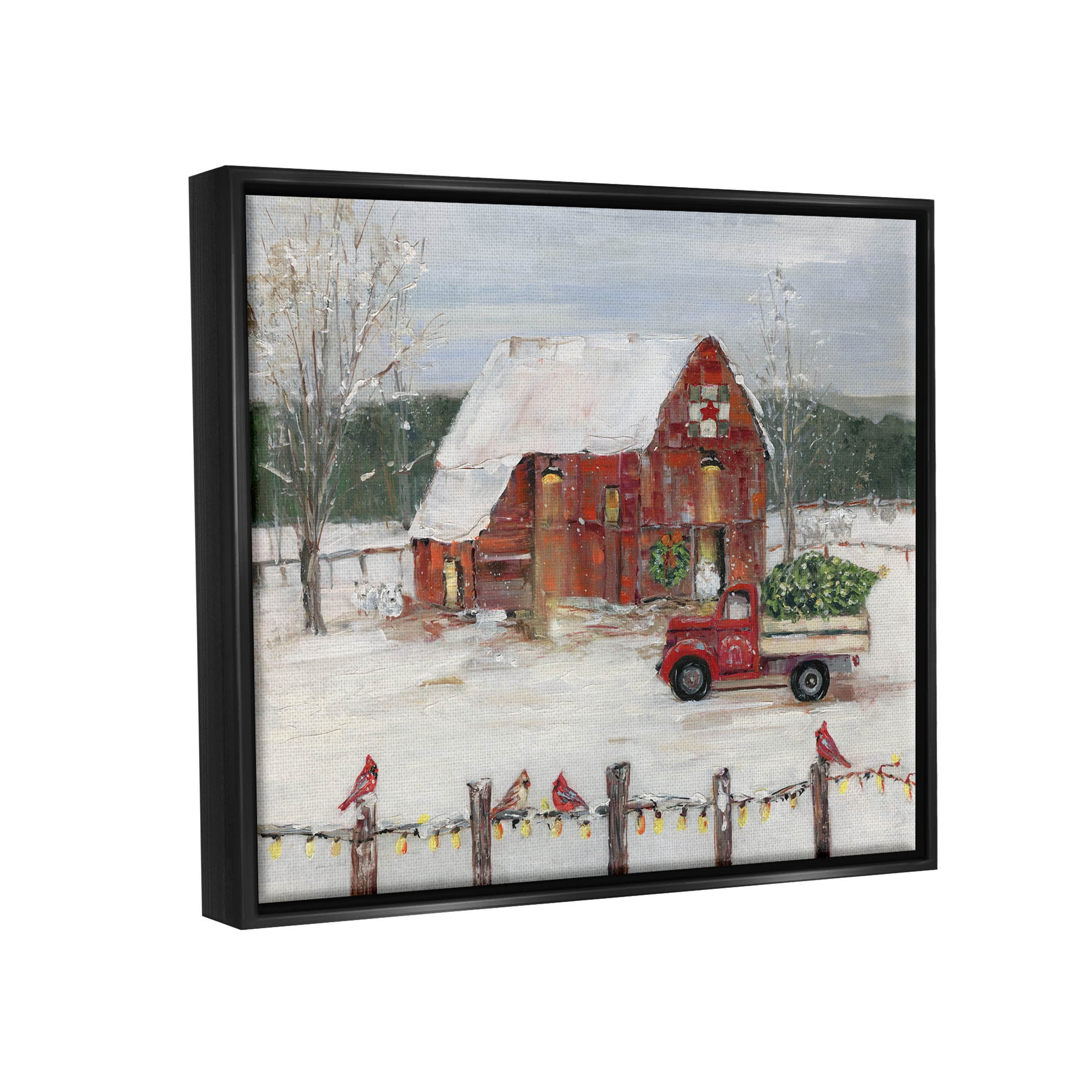 Stupell Industries Snowy Holiday Tree Farm Landscape Painting Jet Black Floating Framed Canvas Print Wall Art, Design by Sally Swatland