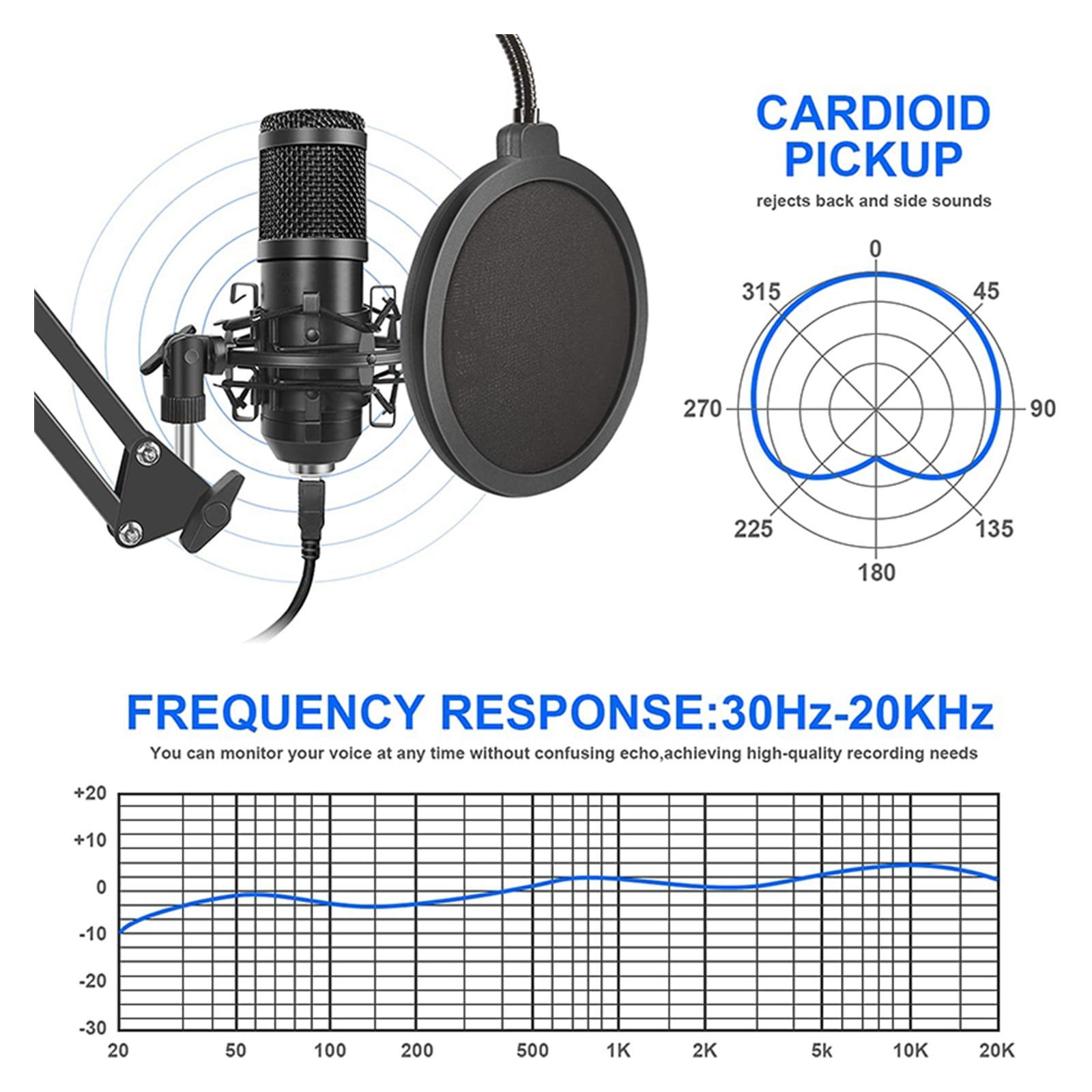 Condenser Microphone Set With(Optional)Live Sound Card,Metal Shock Mount And Double Layer Pop Filter For Live Podcasting