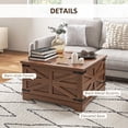 thumbnail image 5 of HOMCOM Farmhouse Coffee Table with Flip Top, Hidden Storage Compartment, Square Center Table for Living Room, Distressed Brown, 5 of 9