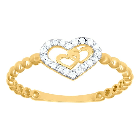 10k Two-tone Gold Womens Cubic Zirconia Love Hearts In Heart Ring 7.3mm Long Statement Ring for Women